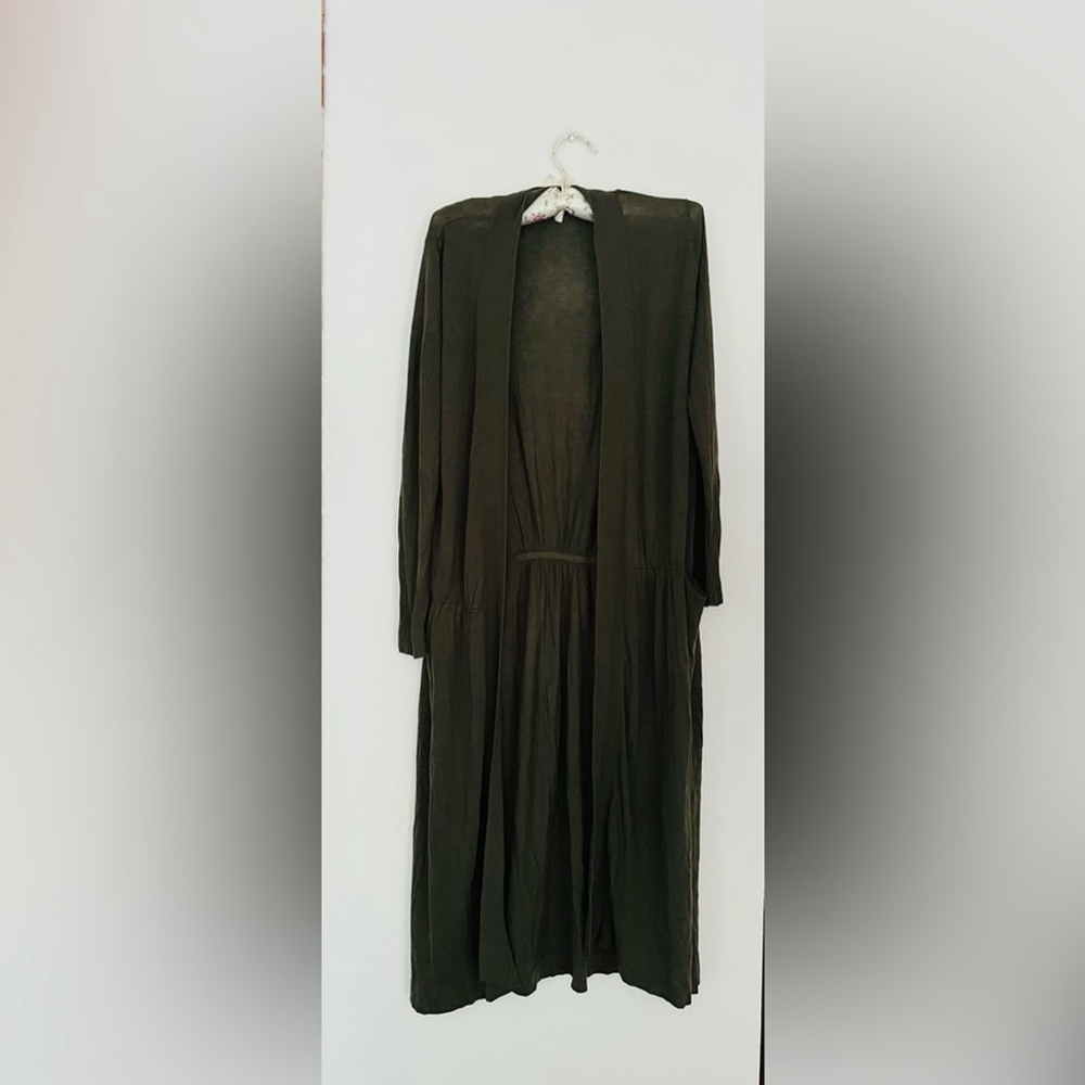 Zara Khaki Cardigan green sweater duster maxi long - Picture 7 of 7